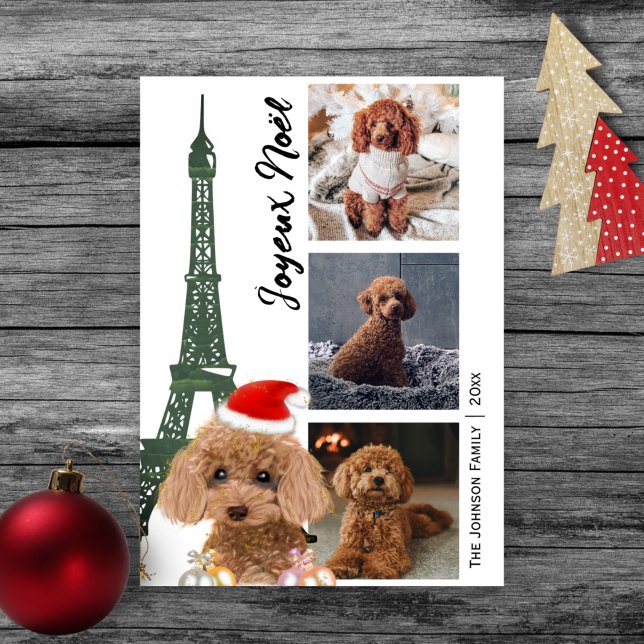 Tarjeta Festiva Navidades de París en la Torre Eiffel de la Poodle (Subido por el creador)