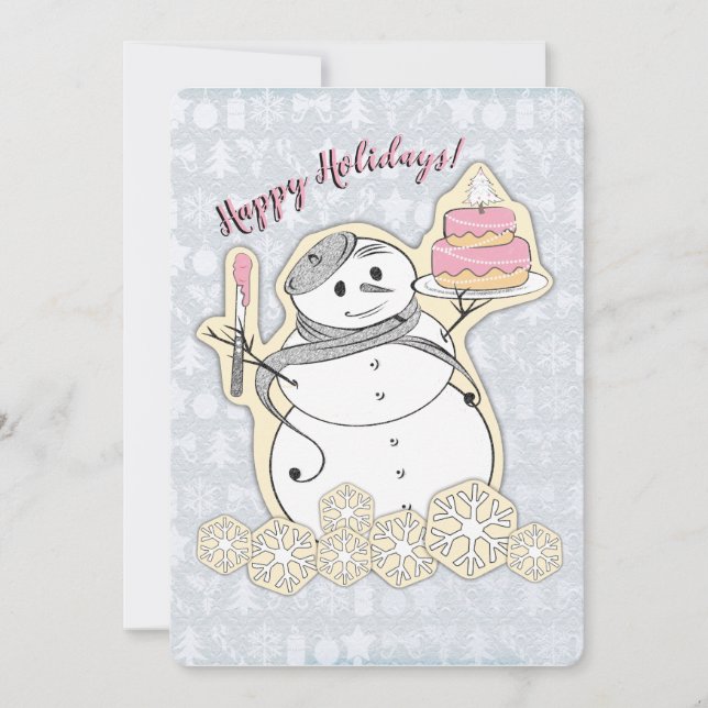 Tarjeta Festiva Navidades de pastelería de bollería de Snowman Fre (Anverso)