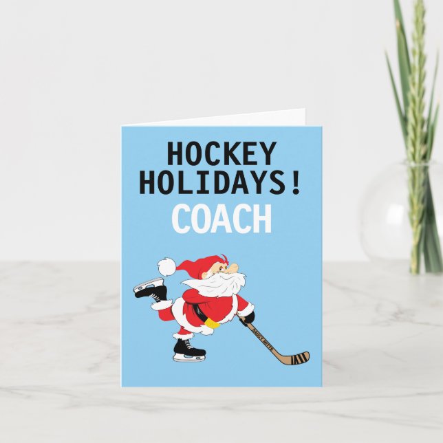 Tarjeta Festiva Navidades de patinaje de hockey para entrenador (Anverso)