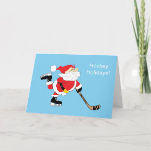 Tarjeta Festiva Navidades de patinaje de hockey sobre patines revi