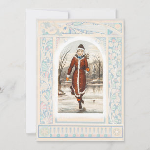 Tarjeta Festiva Navidades de patinaje sobre hielo (1865-1899)