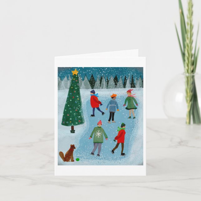 Tarjeta Festiva Navidades de patinaje sobre hielo de invierno (Anverso)