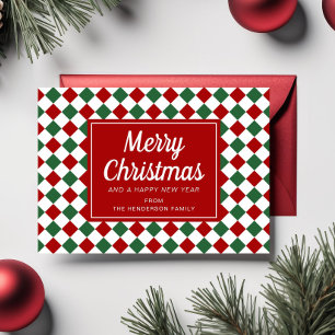 Tarjeta Festiva Navidades de patrones de controles rojos guión de 
