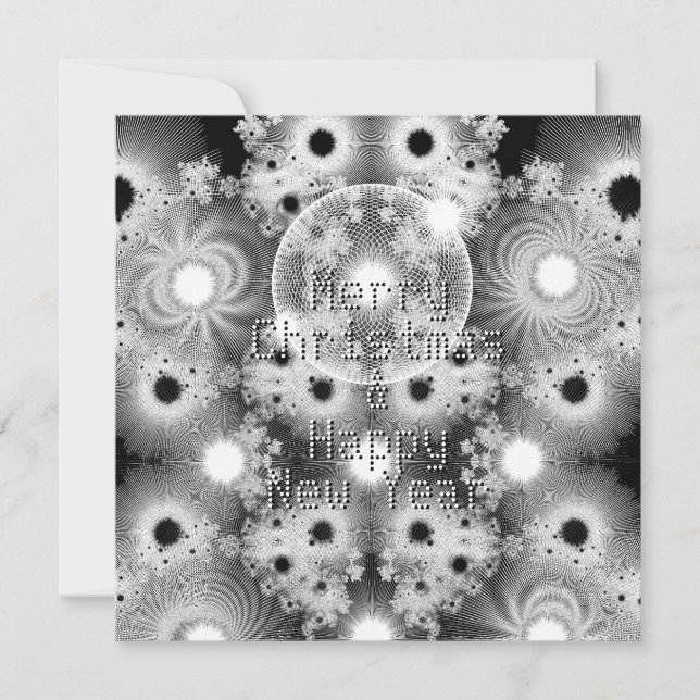 Tarjeta Festiva Navidades de patrones de fracturas blancas y negra (Anverso)