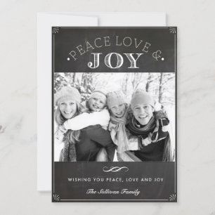 Tarjeta Festiva Navidades de Peace Love and Joy Faux Chalkboard Fo