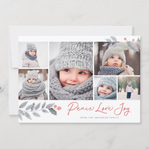 Tarjeta Festiva Navidades de Peace Love Joy Berry Collage de fotos