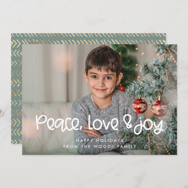 Tarjeta Festiva Navidades de Peace Love Joy Cute (Anverso / Reverso)