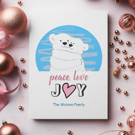 Tarjeta Festiva Navidades de Peace Love Joy Polar Bears