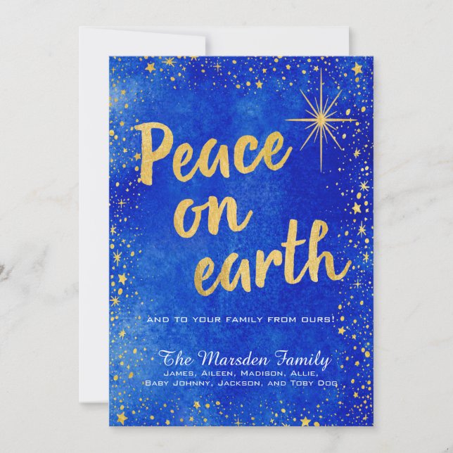Tarjeta Festiva Navidades de Peace On Earth 3 Photo Personalizados (Anverso)