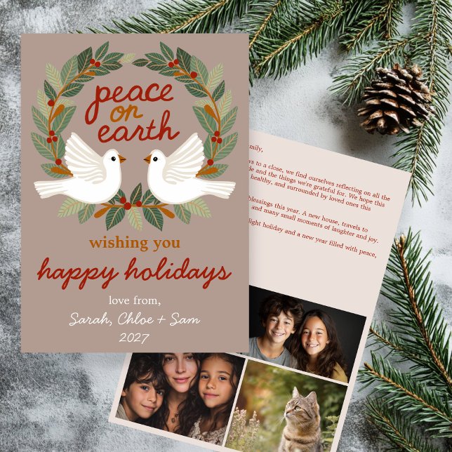 Tarjeta Festiva Navidades de Peace on Earth Doves PERSONALIZADO 4  (Peace on Earth Doves Christmas CUSTOM 4 PHOTO Holiday Card
)