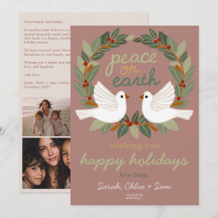 Tarjeta Festiva Navidades de Peace on Earth Doves PERSONALIZADO 4 