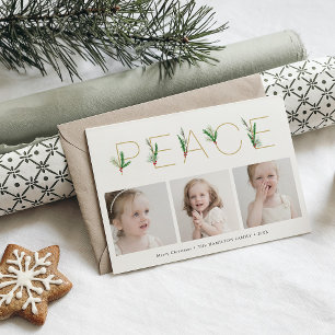 Tarjeta Festiva Navidades de Peace Watercolor Springs Tres fotos