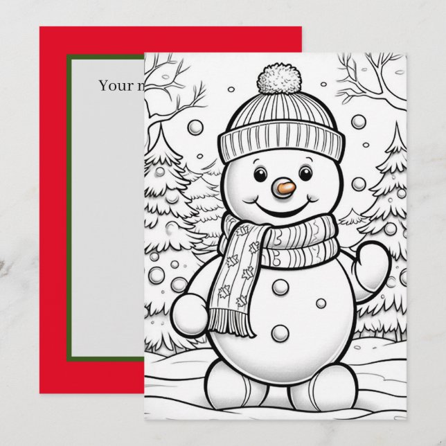 Tarjeta Festiva Navidades de pelo acuarela snowman agregar mensaje (Anverso / Reverso)