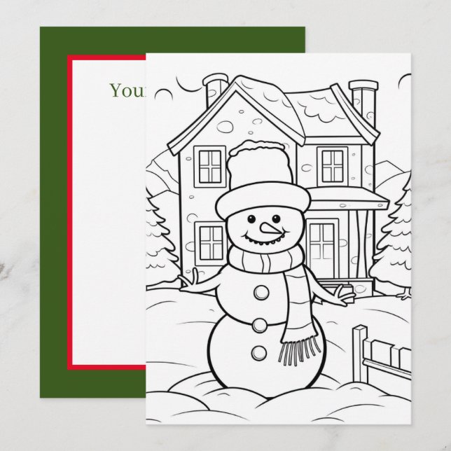 Tarjeta Festiva Navidades de pelo acuarela snowman agregar mensaje (Anverso / Reverso)