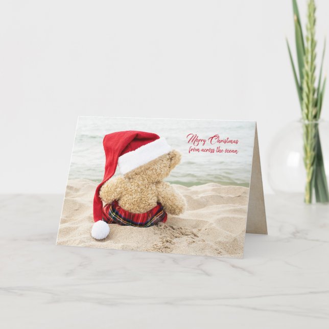 Tarjeta Festiva Navidades de peluche en la playa (Anverso)