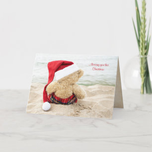 Tarjeta Festiva Navidades de peluche en la playa