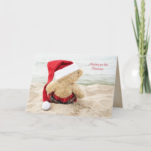 Tarjeta Festiva Navidades de peluche en la playa (Anverso)
