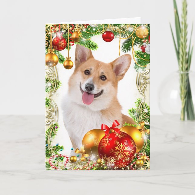 Tarjeta Festiva Navidades de Pembroke Welsh Corgi (Anverso)