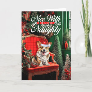 Tarjeta Festiva Navidades de Pembroke Welsh Corgi Perro Naughty Ni