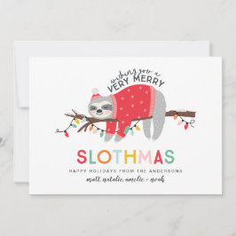 Tarjeta Festiva navidades de perezosos y coloridos