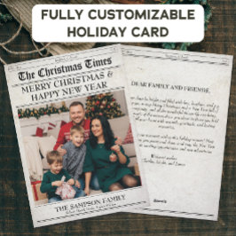 Tarjeta Festiva Navidades de periódico retro saludo de familia fot