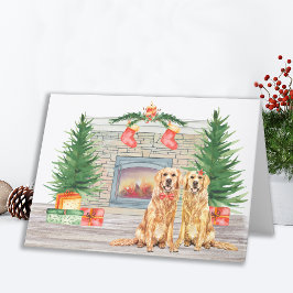 Tarjeta Festiva Navidades de perro adorable de Golden Retriever