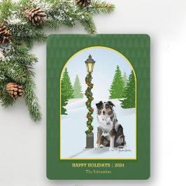 Tarjeta Festiva Navidades de perro australianos postean lámpara de