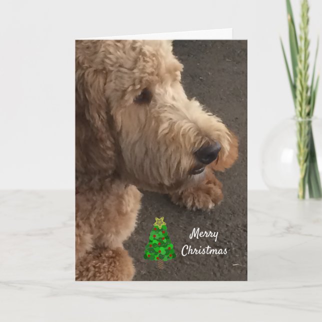 Tarjeta Festiva Navidades de perro de Airedale saludando (Anverso)