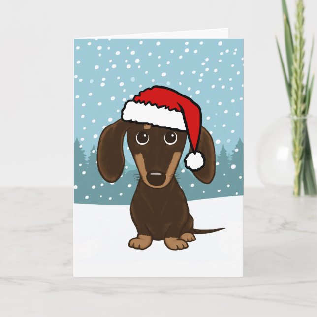 Tarjeta Festiva Navidades de perro de chocolate Dachshund Santa Cu (Anverso)