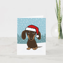 Tarjeta Festiva Navidades de perro de chocolate Dachshund Santa Wi