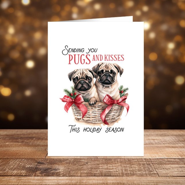 Tarjeta Festiva Navidades de perro de Cute Pugs Felices Fiestas (Subido por el creador)