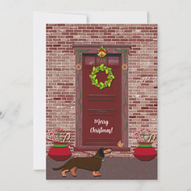 Tarjeta Festiva Navidades de perro de Dachshund, retro lindo (Anverso)