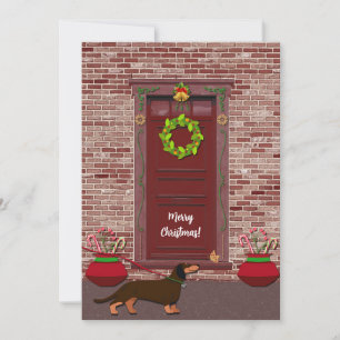 Tarjeta Festiva Navidades de perro de Dachshund, retro lindo
