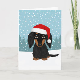 Tarjeta Festiva Navidades de perro de duchón negro y de pelo tan l