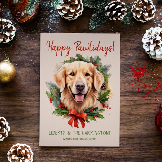 Tarjeta Festiva Navidades de perro de Golden Retriever Felices Paw (Subido por el creador)
