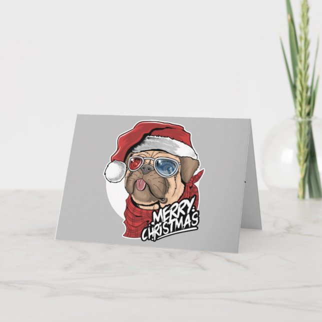 Tarjeta Festiva Navidades de perro de Guay Pug (Anverso)