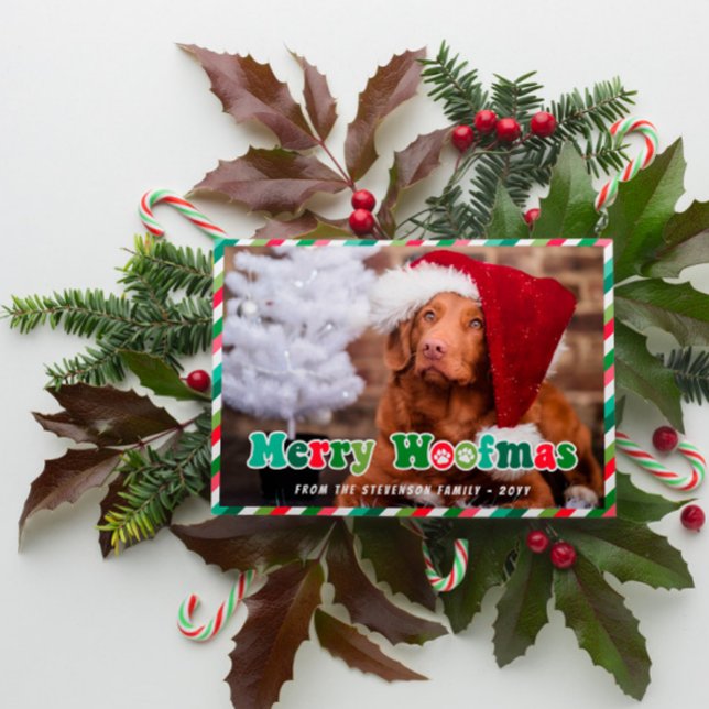 Tarjeta Festiva Navidades de Perro de Madera Roja Verde Retro Merr (Subido por el creador)