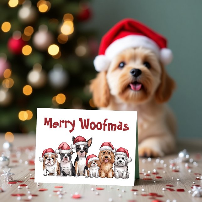 Tarjeta Festiva Navidades de Perro de Merry Woofmas Mascota gracio (Merry Woofmas Dog Christmas Funny Pet Holiday Card)
