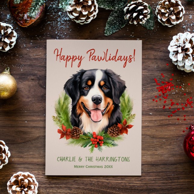 Tarjeta Festiva Navidades de Perro de Montaña de Berna Felices Paw (Subido por el creador)