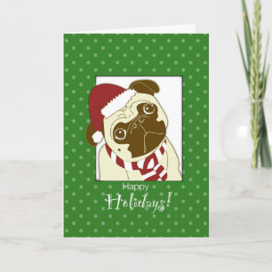 Tarjeta Festiva Navidades de perro de pug cómicos, divertidos