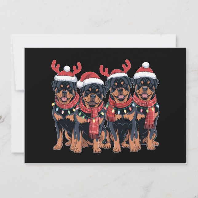 Tarjeta Festiva Navidades de perro de Rottweiler Familia de Navida (Anverso)
