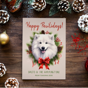Tarjeta Festiva Navidades de perro de Samoyed Felices Fiestas