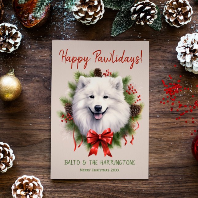 Tarjeta Festiva Navidades de perro de Samoyed Felices Fiestas (Subido por el creador)