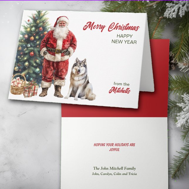 Tarjeta Festiva Navidades de perro de Santa Claus y Malamute de Al (Subido por el creador)