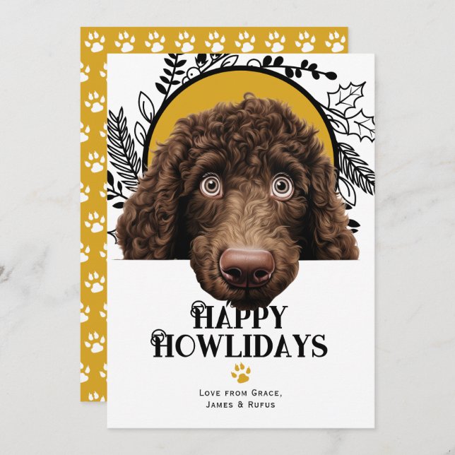 Tarjeta Festiva Navidades de Perro Español de Agua de Irlanda Feli (Anverso / Reverso)