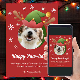 Tarjeta Festiva Navidades de perro foto con Gorra de Antlers de re