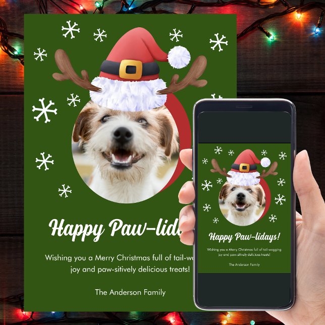 Tarjeta Festiva Navidades de perro Foto con Gorra de Santa Reindee (Subido por el creador)