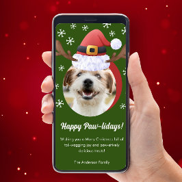 Tarjeta Festiva Navidades de perro Foto de Santa Reindeer Gorra Di