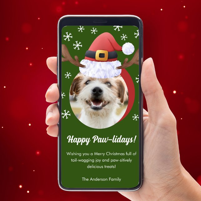 Tarjeta Festiva Navidades de perro Foto de Santa Reindeer Gorra Di (Subido por el creador)