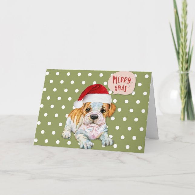 Tarjeta Festiva Navidades de perro lindo puntos de polka (Anverso)
